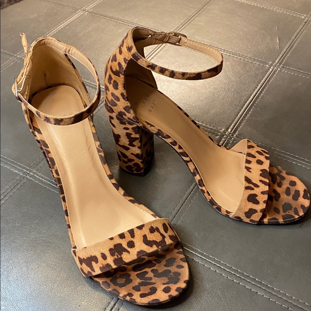 A New Day Leopard Print Chunky Ankle Strap High Heel